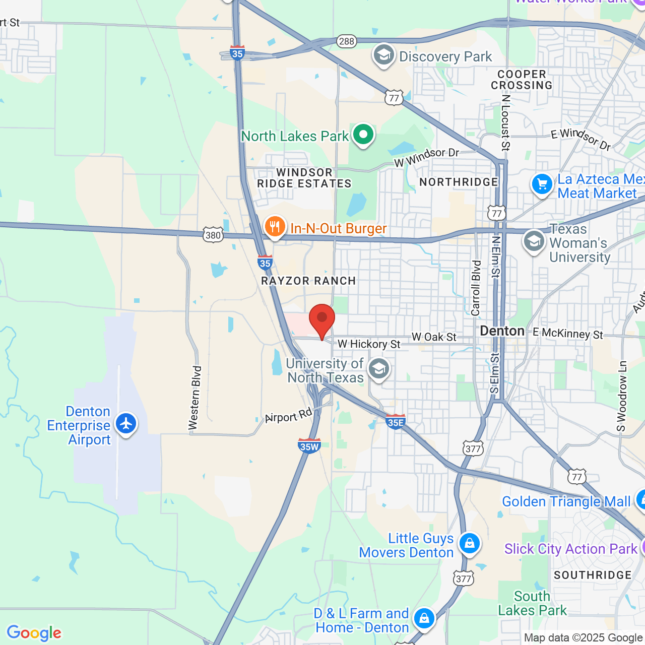 Google map image of our location in 2435 W. Oak St Denton, TX